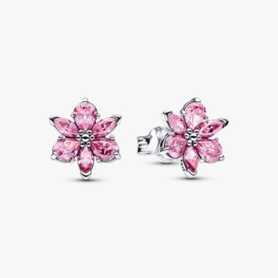 Herbarium cluster sterling silver stud earrings with fancy pink cubic zirconia