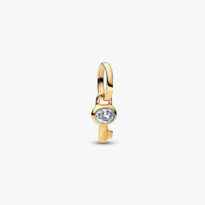 Key 14k gold-plated mini dangle with clear cubic zirconia