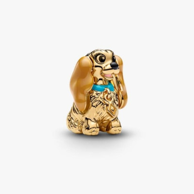 Disney Lady 14k gold-plated charm black, pink, brown and blue enamel