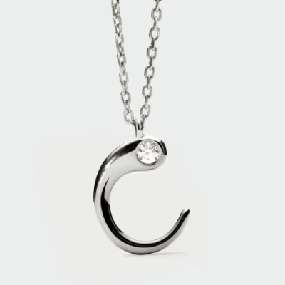 C initial silver pendant necklace
