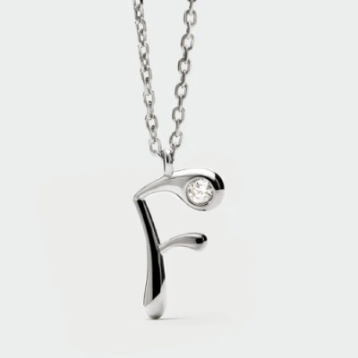 F initial silver pendant necklace