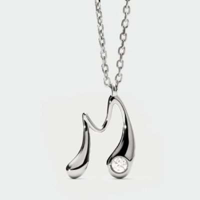 M initial silver pendant necklace