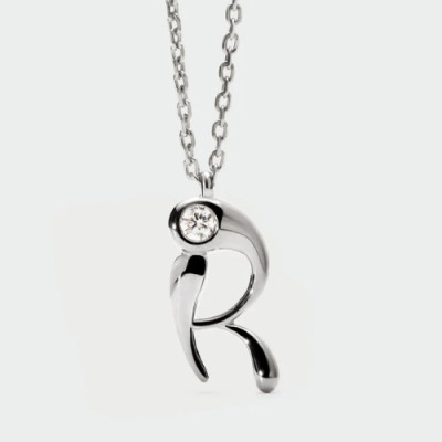R initial silver pendant necklace