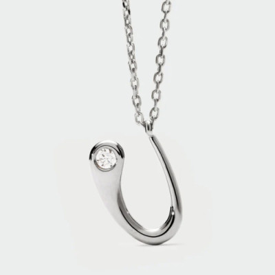 U initial silver pendant necklace